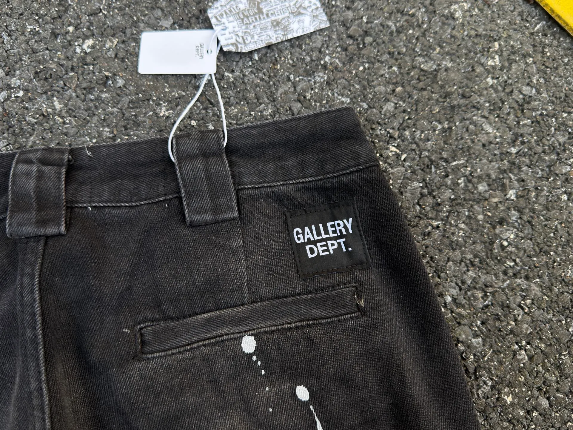 P240💰GA07 Top heavy industry GALLERY DEPT. Spliced ​​ink splash back logo washed retro jeans men and women high street splash ink pants micro-flared casual trousers trendy couple same style Size: 28 30 32 34 36 (corresponds to S M L XL XXL)